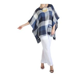 IC by Connie K Blue Plaid Crinkle Linen Top